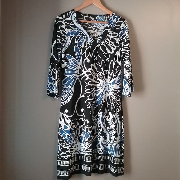 🌞 Inspiri Sheath Dress, V-neck Black, Blue, Small - Picture 1 of 16